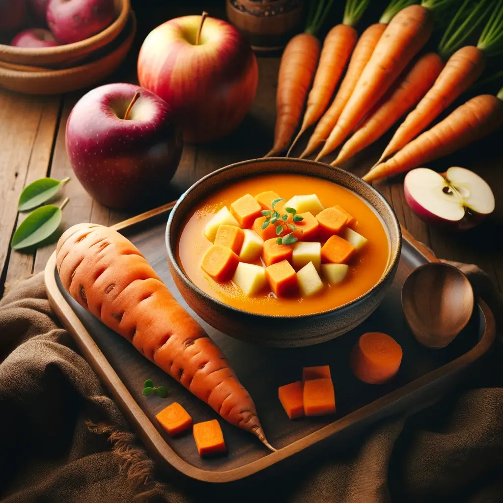 Ricetta di zuppa con patate dolci, carote e mele Fuji